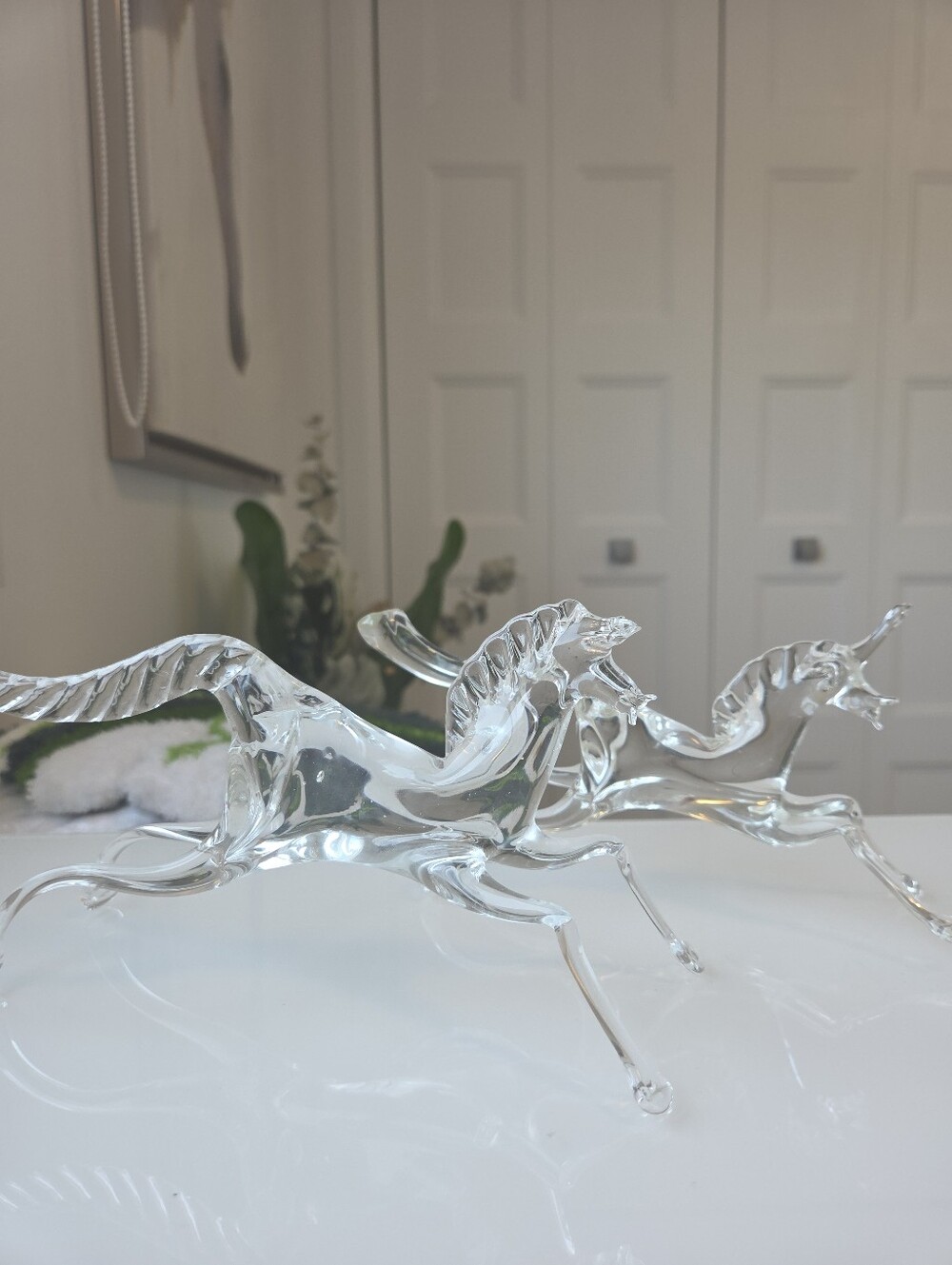 Murano style Blown Glass Unicorn Horses